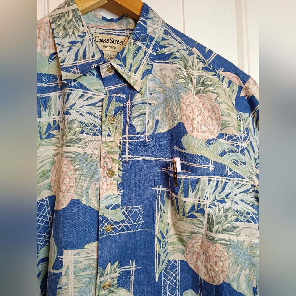Large Cooke Street Hawaiian Pineapple Shirt Tropical Travel Cotton Casual Beach